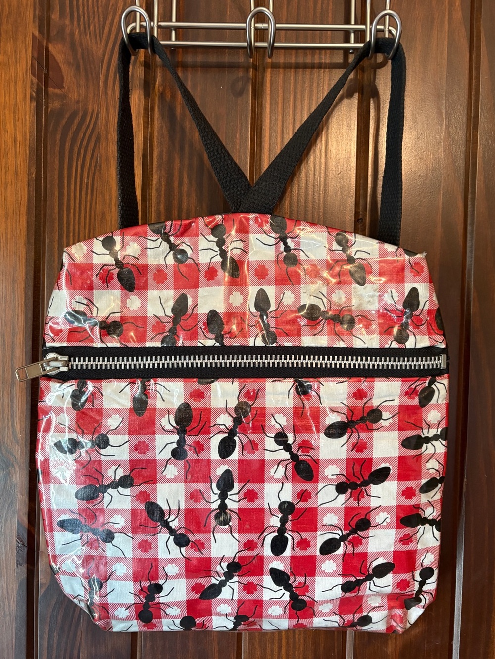 VTG 90s Picnic Ant Print Backpack Purse Denim Laminated Grunge Kitsch